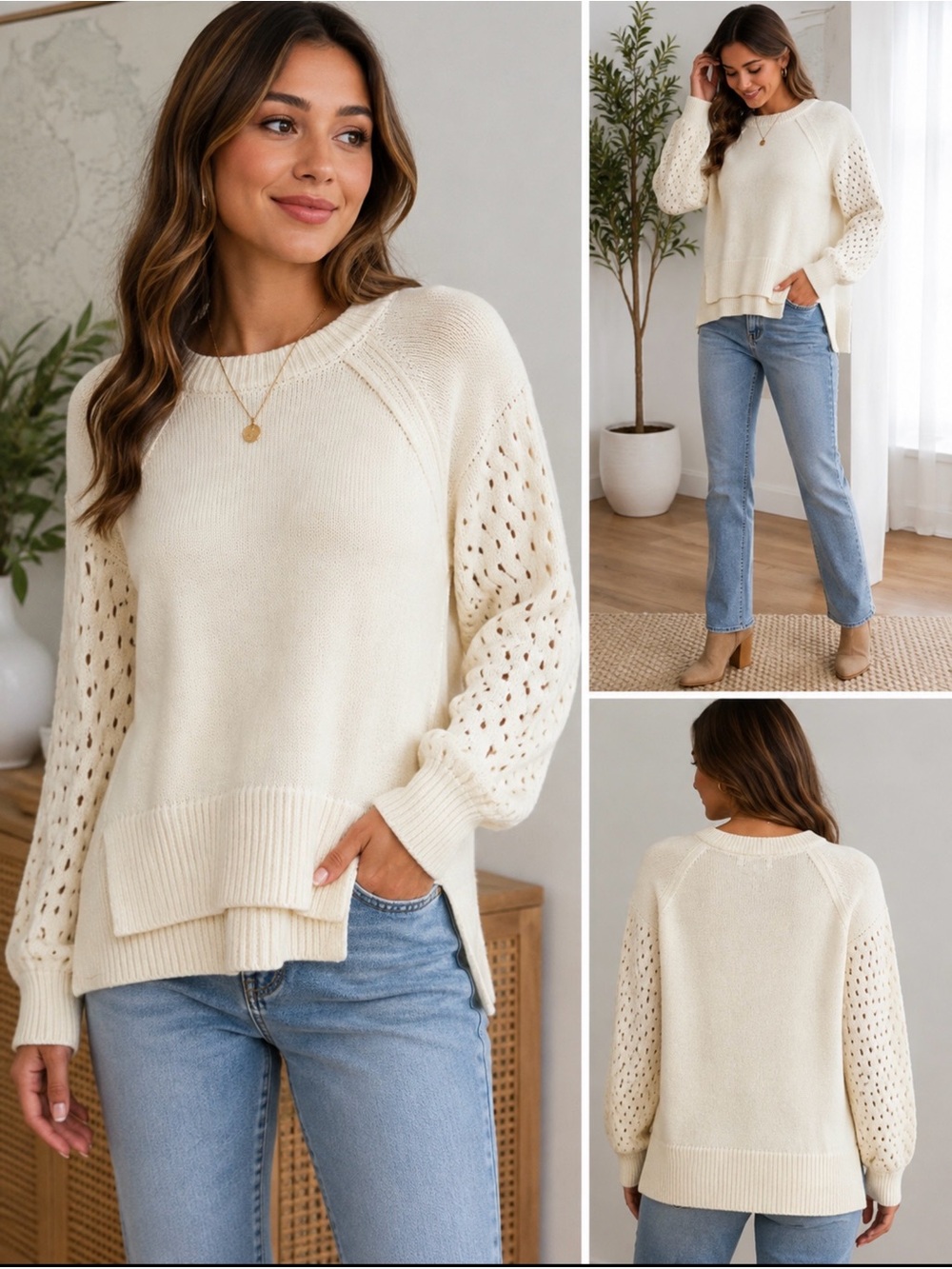 City Blues Women’s Cream Knit Sweater Size Small Wool Blend NWT